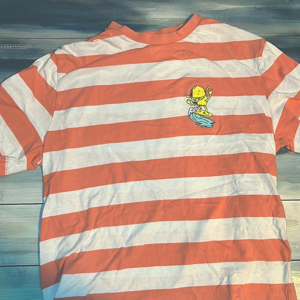 American eagle orange:peach and white boys shirt with surfing lemon
